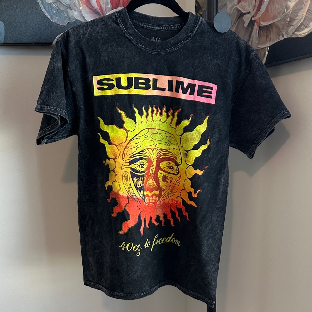 Sublime Black Acid Wash Sun Graphic Tee